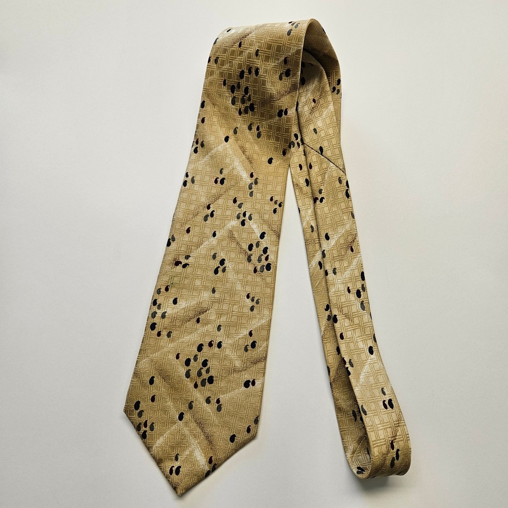 Cellini Linea Uomo Mens Silk Tie Tan Basketweave Paisley Print Made in USA